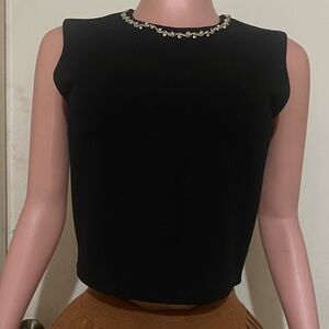 Chic Black Crop Top with Embellished Neckline